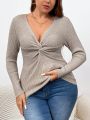 SHEIN Frenchy Plus Size Twisted Detail Long Sleeve Sweater
