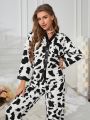 Ladies' Full Printed Single Breasted Long Sleeve Long Pants Pajama Set