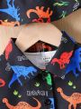 3pcs Toddler Boys' Casual Dinosaur & Letter Printed Shirt, Shorts And Hat Set