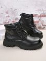 Men's Fashionable New Style Pu Leather Round Toe Lace-up Short Boots With Thick Soles For Autumn/winter