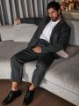 Extended Sizes Men Plus Striped Print Single Button Blazer & Suit Pants