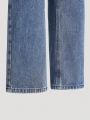 SHEIN Teen Girls' Asymmetrical Waist Pocket Denim Pants