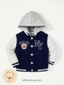Cozy Cub Baby Boy Letter Graphic Colorblock Hooded Thermal Lined Varsity Jacket