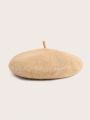 1pc Khaki Color Knitted Beret Hat For Children