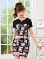 SHEIN Teen Girls Pop Art Print Contrast Mesh Dress