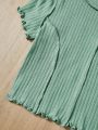 SHEIN Kids EVRYDAY Tween Girls' Knitted Solid-Color Round Neck T-Shirt Set, 3pcs