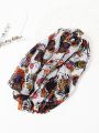 1 Halloween Gift Retro Style Skull Flower Print Voile Scarf That Can Be Used As A Headscarf