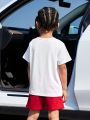 SHEIN Young Boy Funny Cartoon Bear Printed Tee & Shorts Cool Street Style 2pcs/Set Outfits For Autumn And Winter