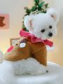 1pc Pet Clothes For Dogs&cats Winter Warm Fleece Checked Sherpa Collar Jacket - Reindeer Pet Coat&jacket