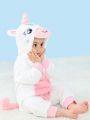 Baby Girls' Unicorn Shaped Fleece Jumpsuit With Color Block Design