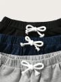 SHEIN Kids EVRYDAY 3pcs/Set Toddler Boys' Form-Fitting Knit Solid Colored Shorts Casual Outfit