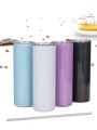 1pc 20oz Vacuum Insulated Tumbler With Straw And Lid, Rainbow Coating, Suitable For Outdoor And Home Use (black)