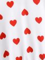 SHEIN Kids Y2Kool Girls' (big) Heart Shaped Pattern Round Neck Sweatshirt