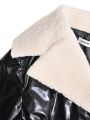 Tween Girl Teddy Panel Belted PU Leather Coat
