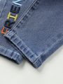 Boys' Elastic Jeans With Sandblasting Process And Embroidery Decoration