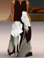 Plus Size Women's Floral Printed Sleeveless Maxi Dress