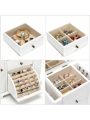 Jewelry Box for Women, Rustic Wooden Jewelry Boxes & Organizers with Mirror, 4 Layer Jewelry Organizer Box Display for Rings Earrings Necklaces Bracelets