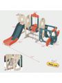 Merax Kids Swing-N-Slide with Bus Play Structure, Freestanding Bus Toy with Slide&Swing for Toddlers, Bus Slide Set with Basketball Hoop