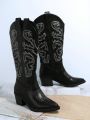 Embroidery Detail Chunky Heeled Boots