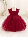 Baby Girl'S Mesh Gown Dress With Bow Decoration