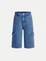 Cool Street Style Loose Cargo Denim Shorts For Boys
