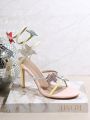 Women'S Pink High Heeled Sandals With Butterfly Decoration
