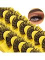 10 Pairs Eyelashes Russian Volume Strip Lashes Natural Wispy D Curly Mink False Eyelashes Look Like Extensions