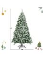 Gymax 6ft Snow Flocked Christmas Tree Hinged Artificial Pine Tree w/ Metal Stand