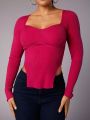 SHEIN BAE Valentine's Day Love Collar Pink Long Sleeve Sweater