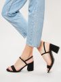 Square Open Toe Buckled Ankle Block Heel Sandals