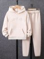 SHEIN Kids HYPEME Tween Boys' Hooded Sweatshirt And Sweatpants Set With Letter Prints And Kangaroo Pocket
