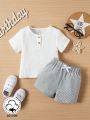SHEIN 2pcs Baby Boys' Casual Retro Daily Basic Comfortable Outfit Set, Suitable For Spring And Summer Outings