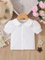 Baby Girl Casual Basic White Shirt With Puff Sleeves Top