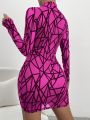 SHEIN SXY Geo Print Mock Neck Bodycon Dress