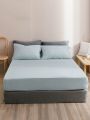 3pcs Light Blue Flannel Bedding Set Including Fitted Sheet And Pillowcases