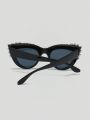 1pc Women's Cat Eye Shape Rhinestone Decorated Sunglasses, Suitable For Gifting And Daily Use