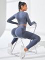 Yoga Basic Ladies' Seamless Round Neck Raglan Long Sleeve T-Shirt And Leggings Sports Set