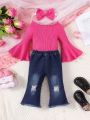 Baby Girls' Off Shoulder Ruffle Top And Flared Jeans Set