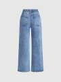 SHEIN Tween Girls' Water Washed, Distressed, Casual, Fashionable, High Stretch Denim Pants