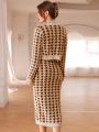 SHEIN Modely Houndstooth Pattern Cami Sweater Dress & Cardigan