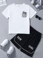 Teen Boy Letter Print Short Sleeve T-Shirt And Shorts Set