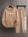 Men's Letter Print Hoodie And Sweatpants Two Piece Set