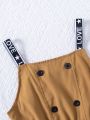 SHEIN Kids FANZEY Girls' Woven Fake Button Dress