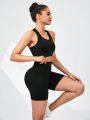 SHEIN Women's Solid Color Tight Tank Top And Shorts Sports Outfit
