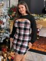 SHEIN Essnce Plus Size Solid Color Cropped Top Plaid Dress 2pcs/set