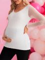 SHEIN Maternity Lace Trim V-Neck Mesh Long Sleeve T-Shirt