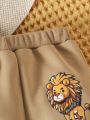 2023 New Spring & Autumn Outfit For Baby Boy: Casual Athletic Lion Printed Long Sleeve Sweatshirt And Joggers Set
