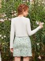 Teenage Girls' Knitted Ribbed Jacket And Floral Cami Dress Casual 2-Piece Set