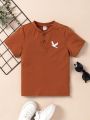 SHEIN Kids Academe Boys' (Little) Bird Pattern Button-Up Half Placket T-Shirt