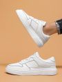 Men's White Lace-up Sport Shoes, Street Fashion Skate Shoes, Casual Shoes